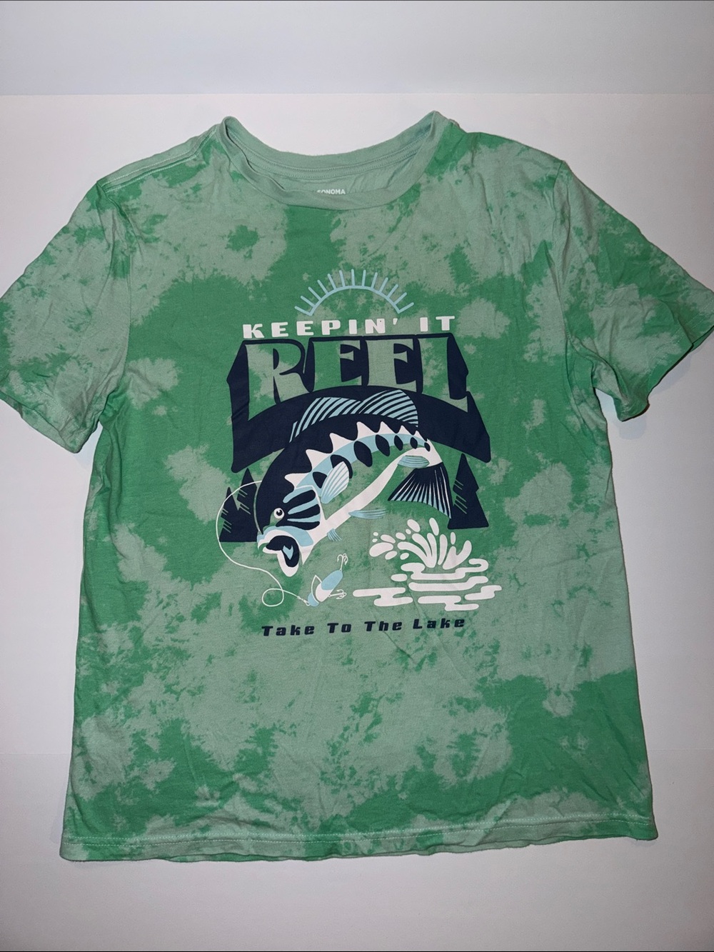 Boys’ Sonoma Green Tie-Dye 'Keepin' It Reel' Fishing Graphic Tee - XL (18/20)